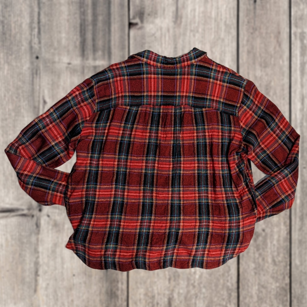 🎁 2/$12 Madewell Women's Plaid Boyfriend Button Up Flannel Shirt, Size L - Picture 4 of 4